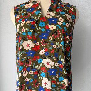 CAbi Wild Flower Top #3981 Olive Green Floral Sleeveless-XL